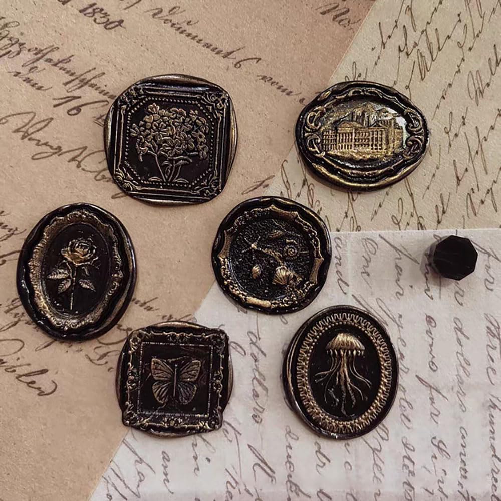 7pcs Vintage Wax Stamp Seal Kit,Wax Seal Stamp Head and Wooden Handle,Butterflies Rose Flower Sealing Wax Stamp,Wax Seal Kit for Wedding Invitations Envelopes Thanksgiving Card Gift Packing