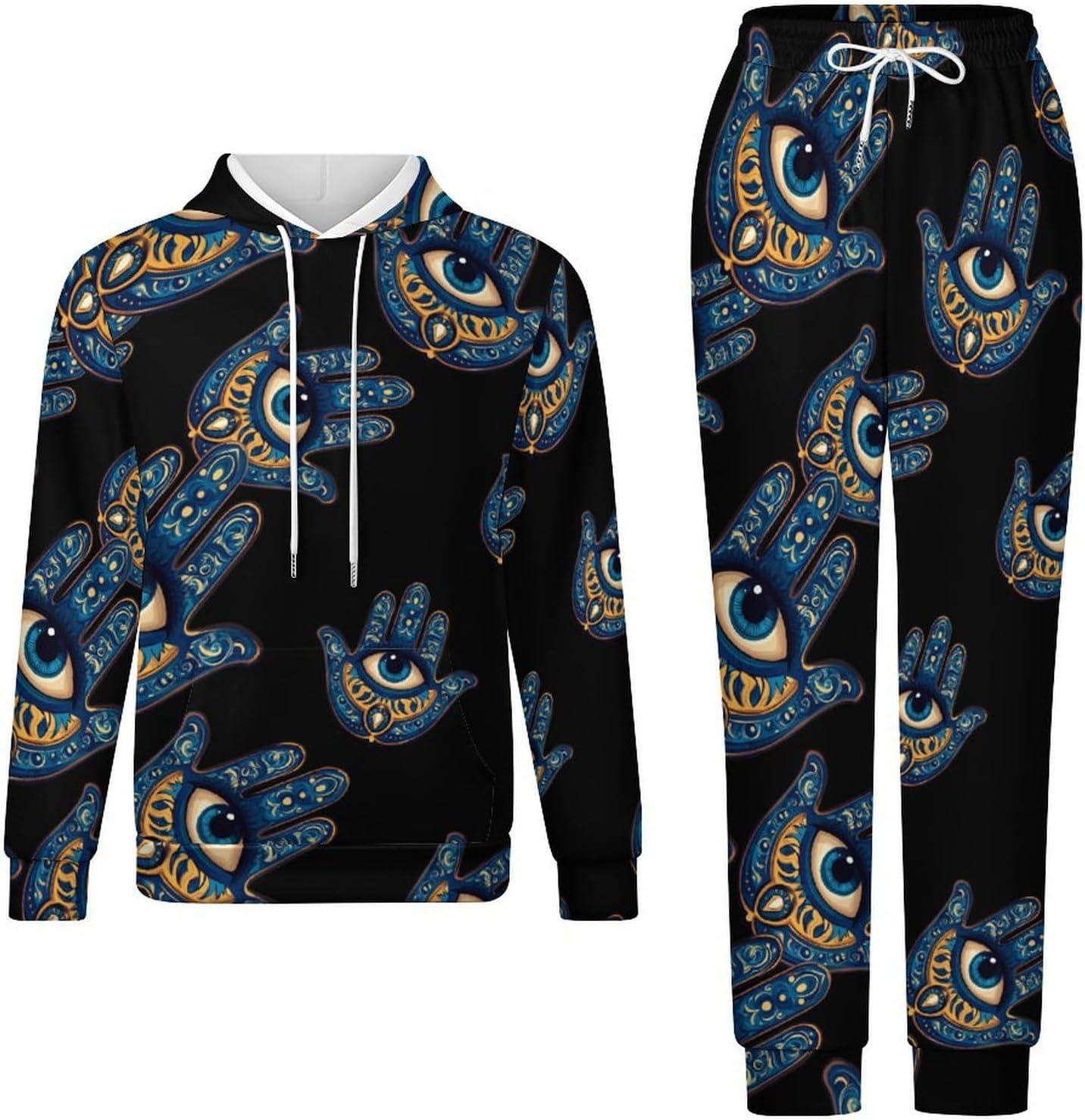 Evil Eye Hamsa-greek Men's Hooded Set Casual 2 Pieces Suits Pullover Tracksuit Hoodies And Sweatpants