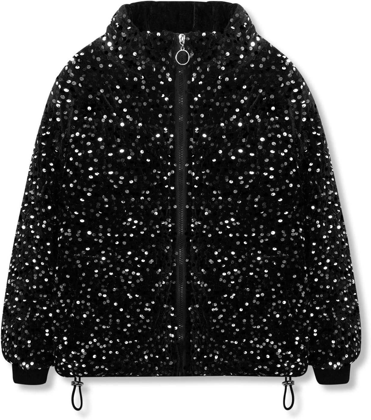 WELAKEN Girls Sequin Quilted Jacket Sparkly Warm Cotton Coat