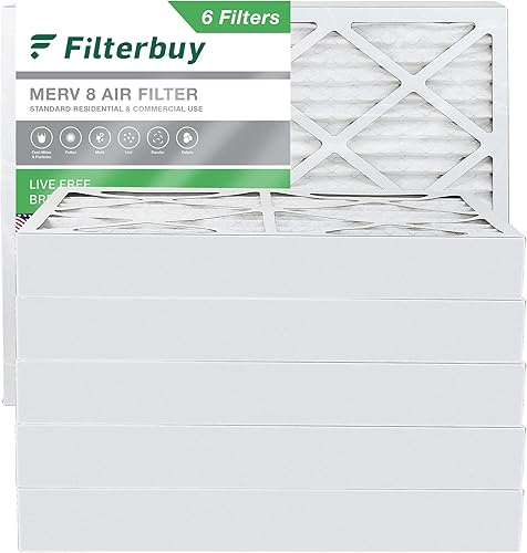 Filterbuy Filtro de aire de 24 x 25 x 4 pulgadas MERV 8, protección contra el polvo (paquete de 6), filtros de aire de repuesto plisados HVAC para