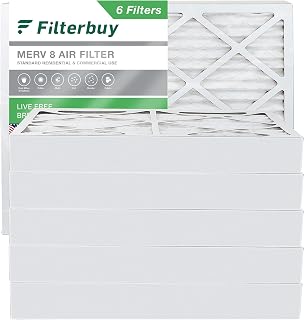 Filterbuy 20x25x4 Air Filter MERV 8 Dust Defense (6-Pack), Pleated HVAC AC Furnace Air Filters Replacement (Actual Size: 19.38 x 24.38 x 3.63 Inches)