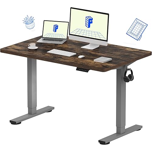 FLEXISPOT EN1 One-Piece Standing Desk 48 x 30 Inches Height Adjustable Electric Desk (Silver Frame + Rustic Top, 2 Packages)