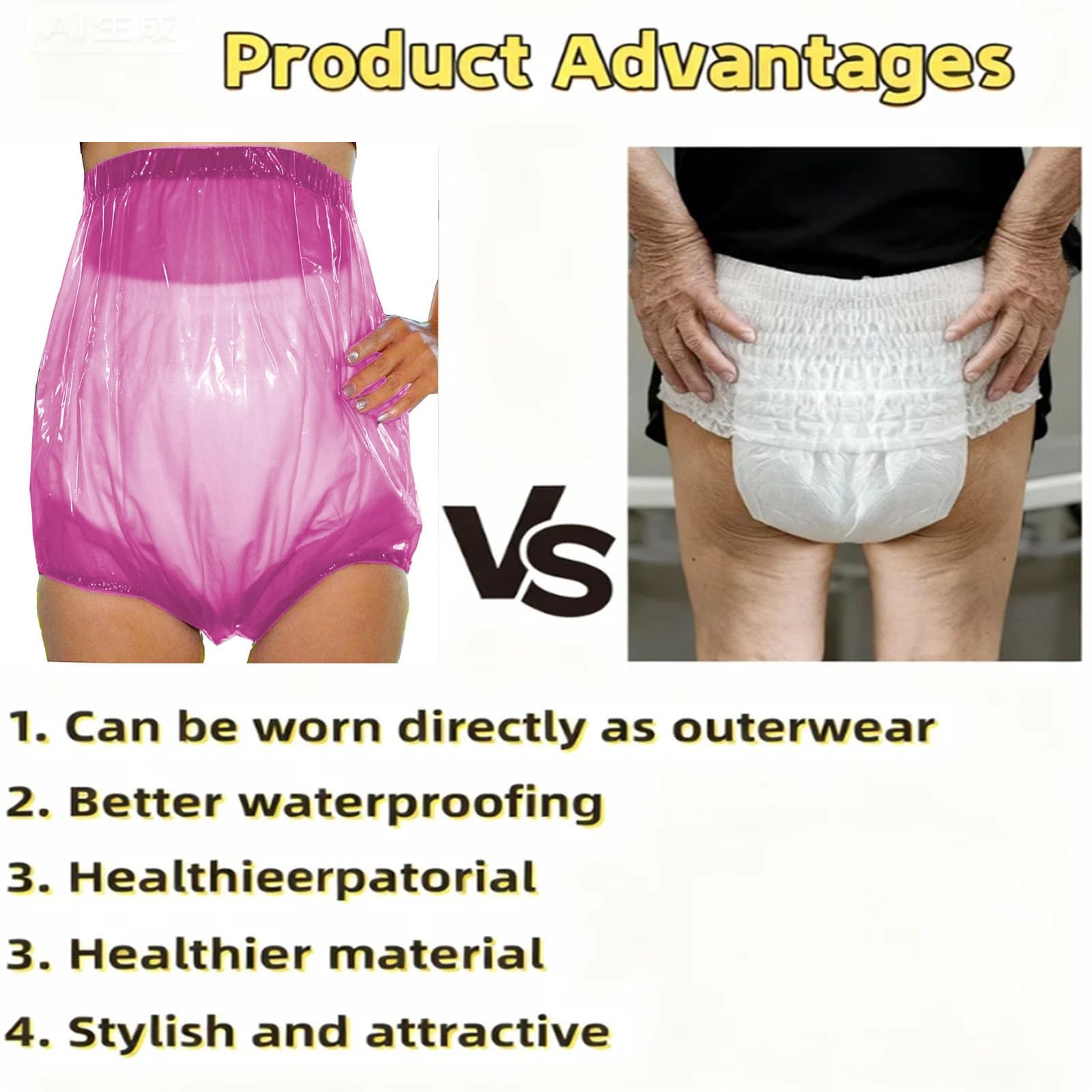 Pañal Impermeable para Adultos, Pantalones De Plástico De Cintura Alta, Bragas A Prueba De Fugas, Lavables Y Reutilizables, Ropa Interior para IncontinenciaPink,L