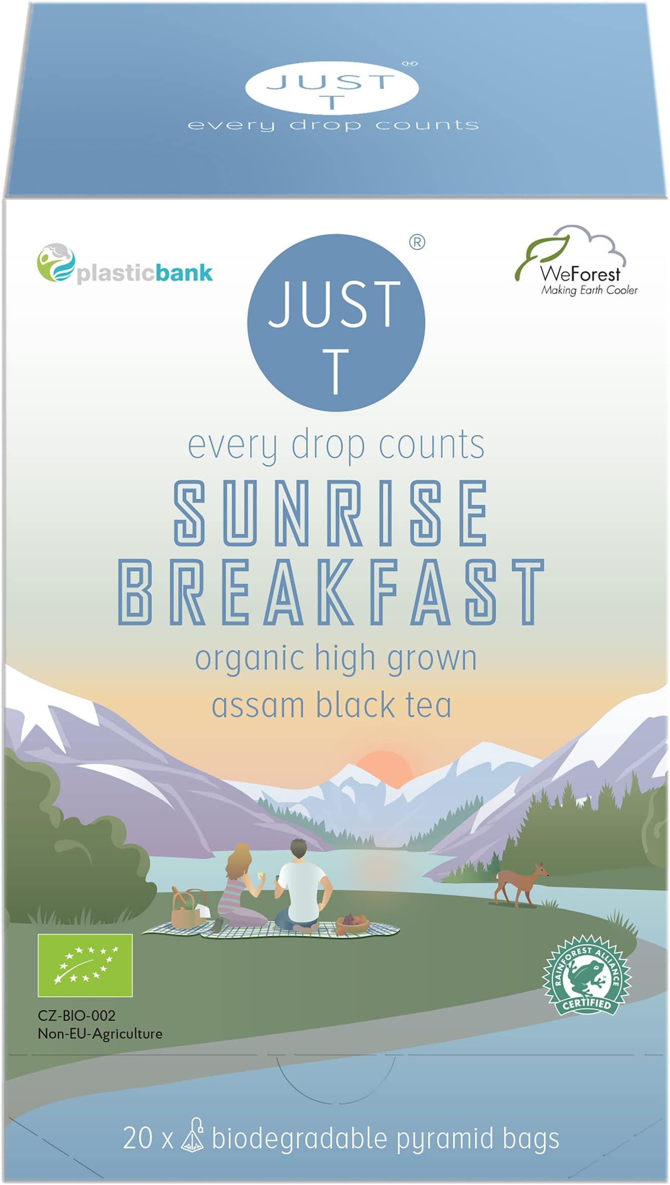 – Sunrise Breakfast Pyramid Tea Bag (20 pcs) | Organic Black Tea – Mixed with Assam Black Tea | Biodegradable Organic Tea Bags – Premium Organic High-Grown Leaf Tea for All Tea Lovers