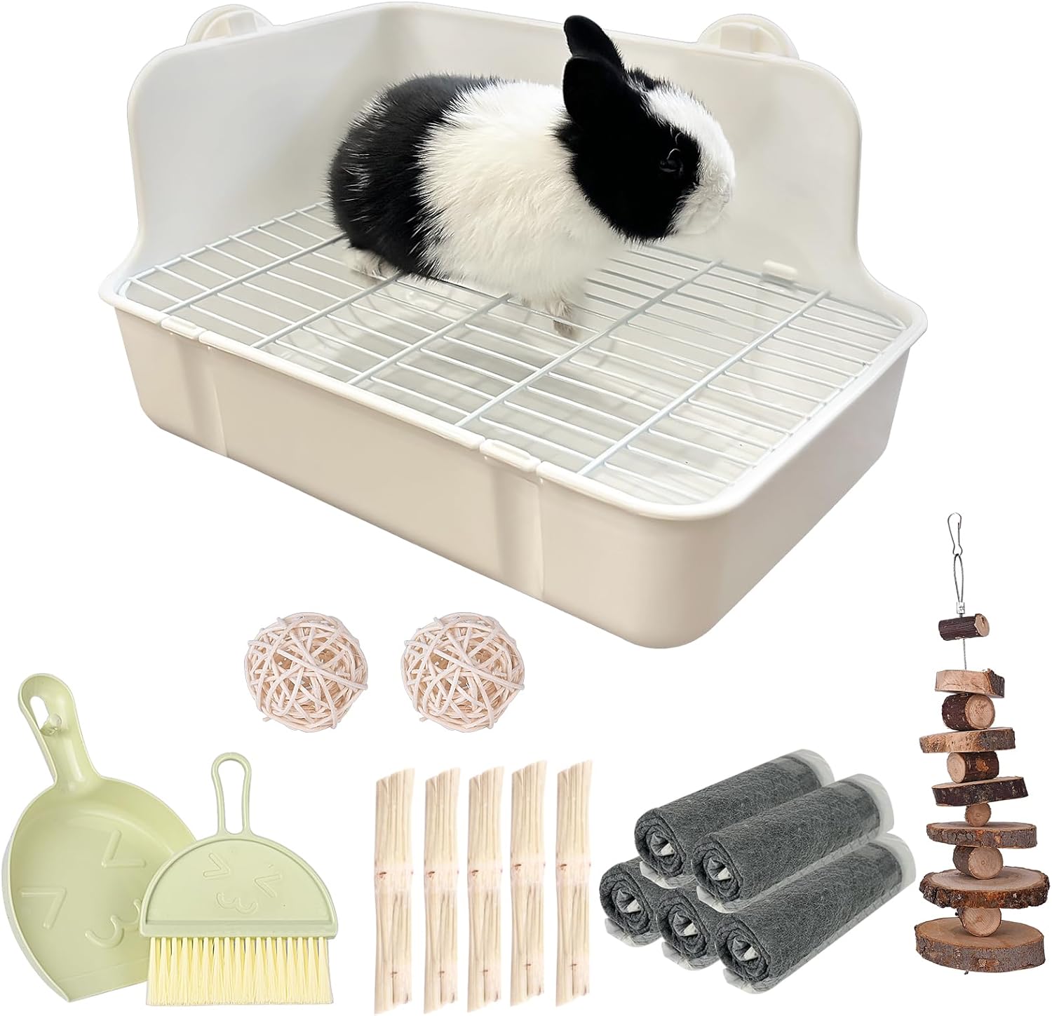 RUBYHOME Rabbit Litter Box Bunny Litter Box Guinea Pig Potty Trainer Corner Bedding Pet Potty Pan for Rabbit Guinea Pig Ferret Small Animal Cage Accessories