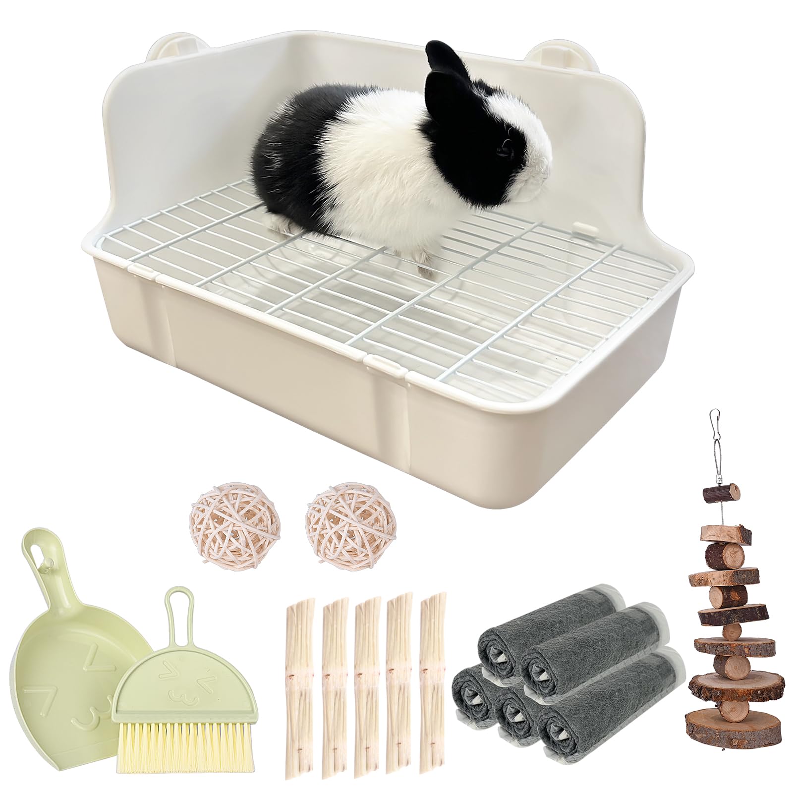 RUBYHOME Rabbit Litter Box Bunny Litter Box Guinea Pig Potty Trainer Corner Bedding Pet Potty Pan for Rabbit Guinea Pig Ferret Small Animal Cage Accessories