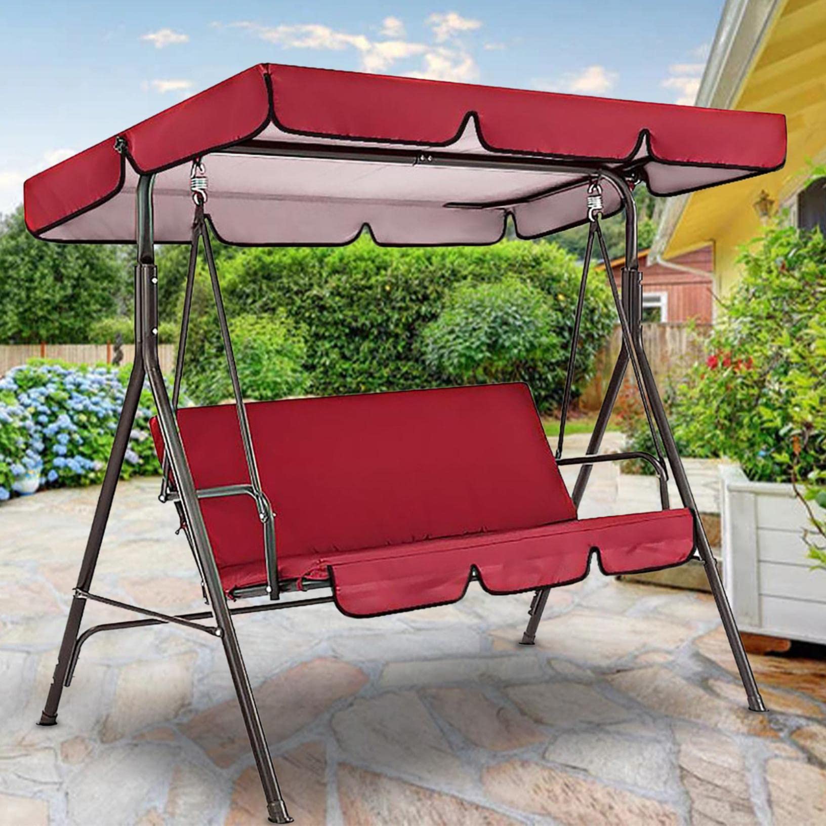 Waterproof Oxford Cloth Canopy, Garden Swings Seat Replacement Canopy, Double Swings Replacement Canopy, Outdoor Patio Swings Chair, Suitable for Patio, Garden, Balcony, Backyard (Red)