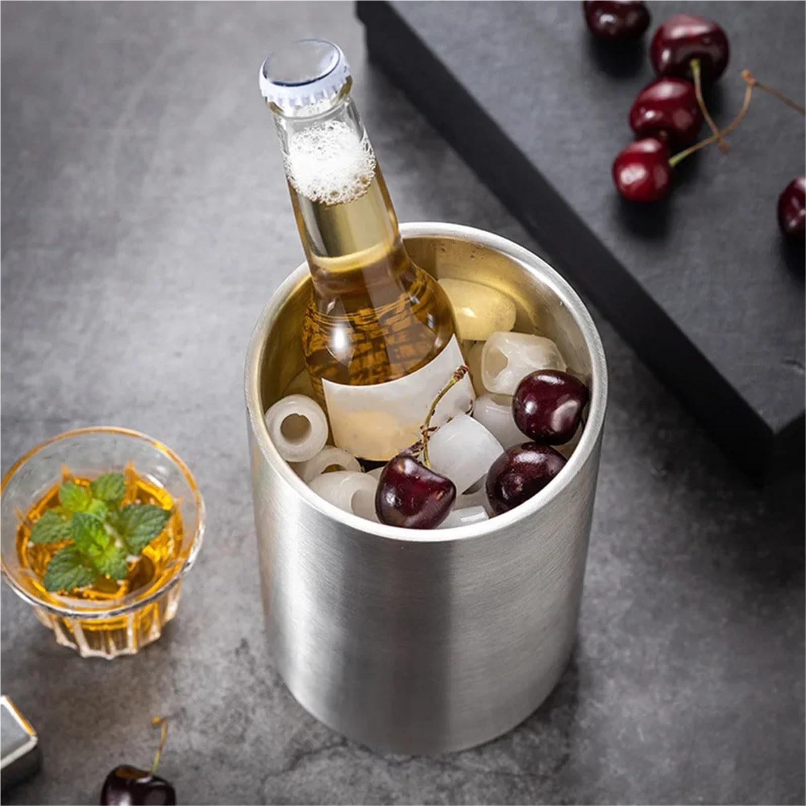 Eiskübel 1 x doppelwandiger Edelstahl-Eiskübel, Weinkühler-Eimer, Weinflaschenkühler-Eimer, isolierter Champagner-Bier-Eiskübel Für Partys