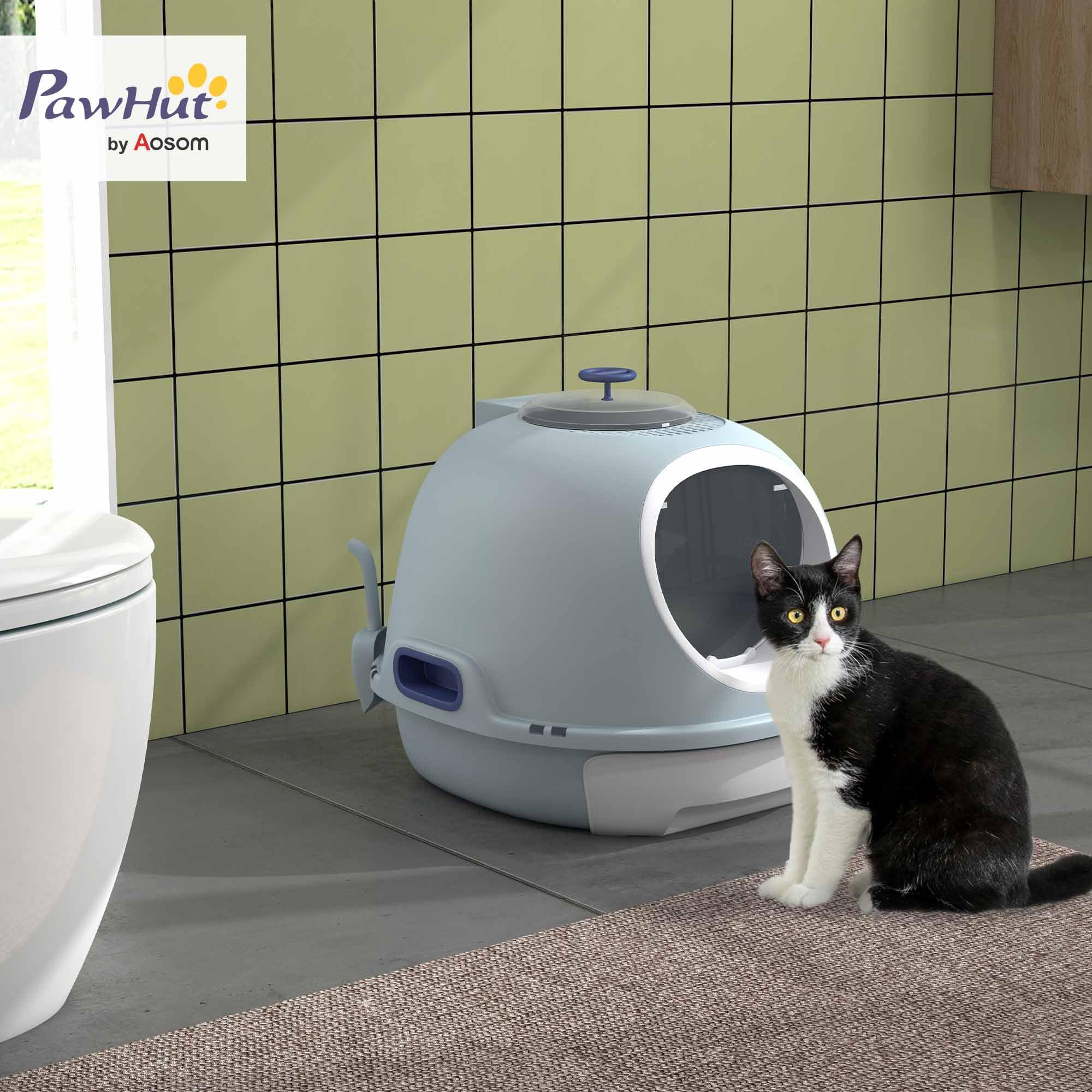 PawHut Lettiera per Gatti con Coperchio, Lettiera Gatto Chiusa con Vassoio Estraibile, 2 Ingressi e Paletta, 47x55x44cm, Azzurro