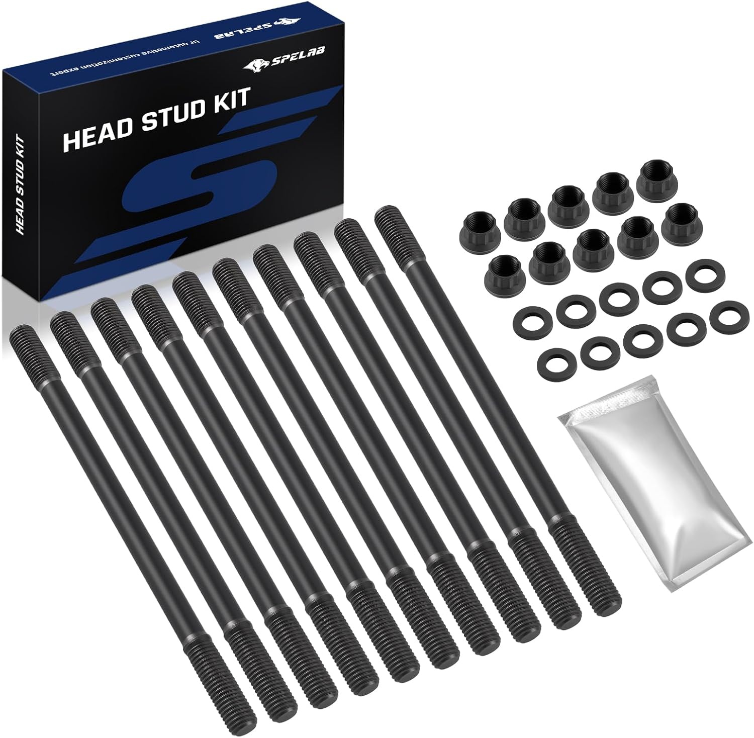 SPELAB Head Stud Replacement Kit Compatible with Honda Compatible with Acua 1994-2001 L4 Gas 1.8L, Also Works for LS/VTEC conversions Cylinder Head Stud Assembly Kit & Assembly Lubricant