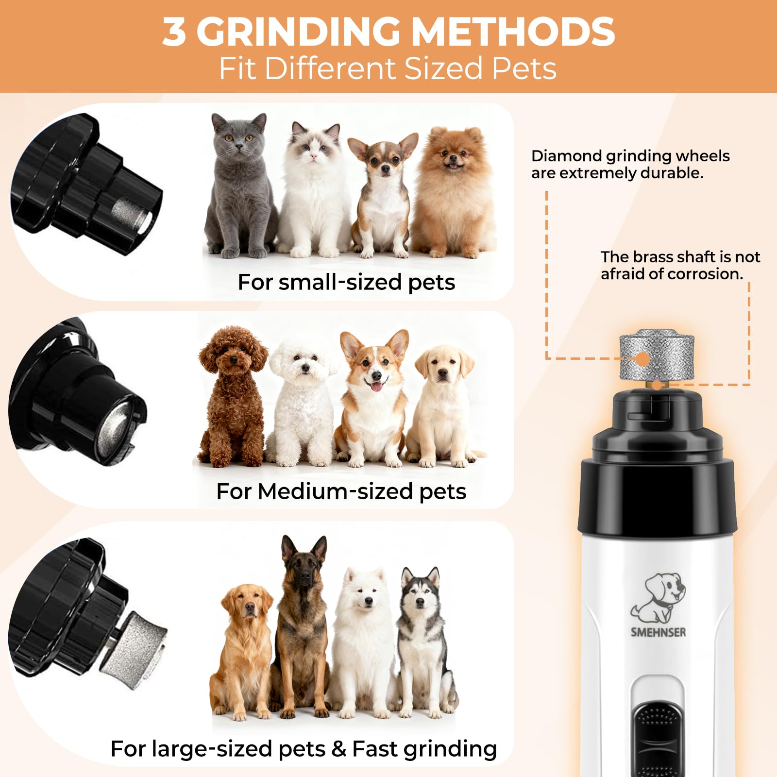 Silent Dog Nail Grinder, Electric Dog Nail Trimmer, USB Rechargeable Pet Nail Grinder, Painless Paws Grooming for Small Medium Large Dogs & Cats with 4 Grinding Heads - image 3