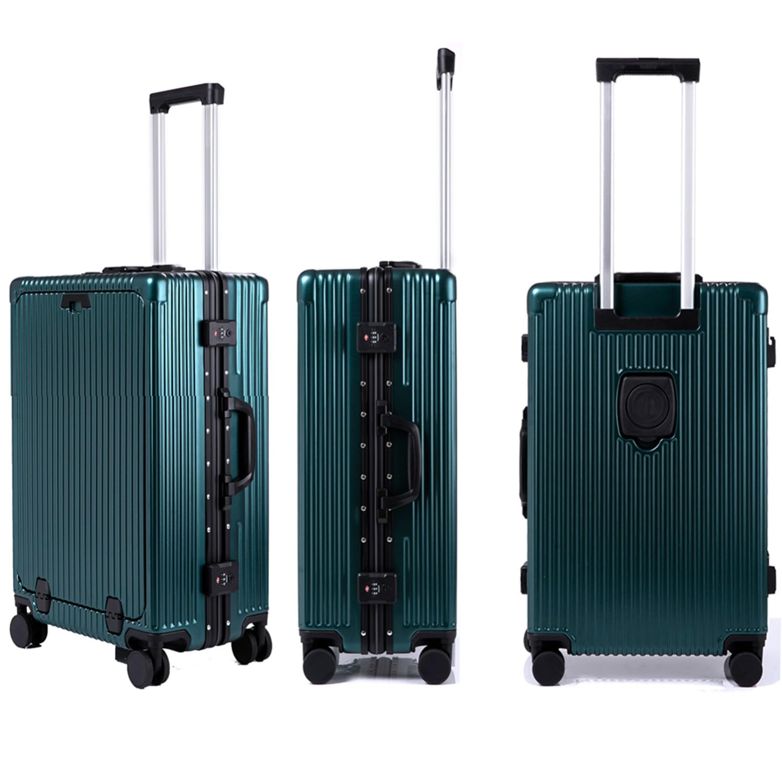 Equipaje de Mano con Bolsillo Frontal de 20"/24", Marco de Aluminio Laterales Rígidos, Maleta con Ruedas Giratorias y Cerradura TSA, con Puerto de Carga USB y Portavasos A,20inch