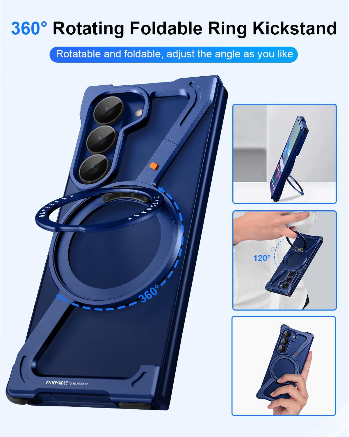 for Samsung Galaxy Z Fold 7 Case with Stand, Magnetic Rotatable Kickstand Z Fold7 Case Frameless, Aluminum Metal Slim Phone Cover for Galaxy Z Fold 7, Blue