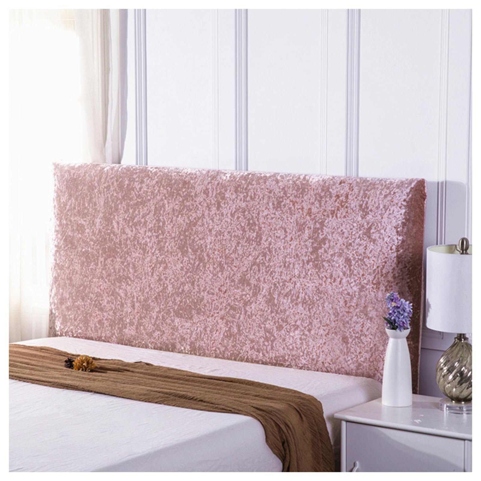 Gofohimi Pink Dustproof Bed Headboard Covers, Solid Color Velvet All-Inclusive Elastic Headboard Backrest Protection Cover For King/Double Bed For Bedroom Decor,,150Cm