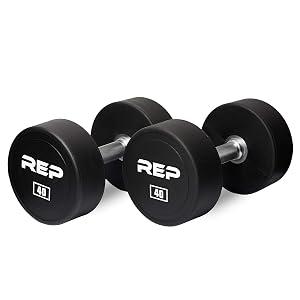 REP Fitness Urethane Coated Round Dumbbells 5 to 100 lbs Singles or Pairs With or Without Rack Steel