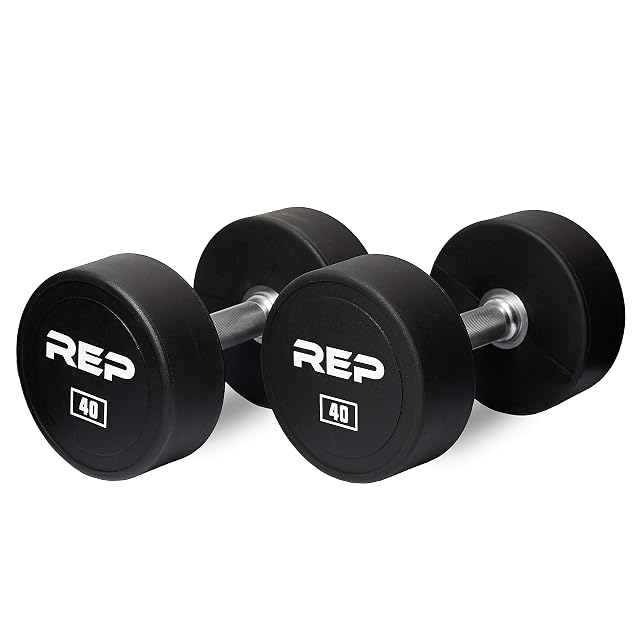 REP Fitness Urethane Coated Round Dumbbells 5 to 100 lbs Singles or Pairs With or Without Rack Steel