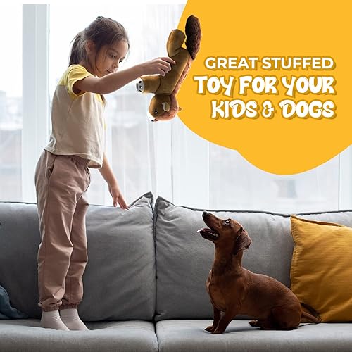 Miniatura 5 de Dog Dog Juguete masticable de ardilla grande y gorda con chirriante y piel suave y tela duradera con cola esponjosa, aspecto sorprendido para