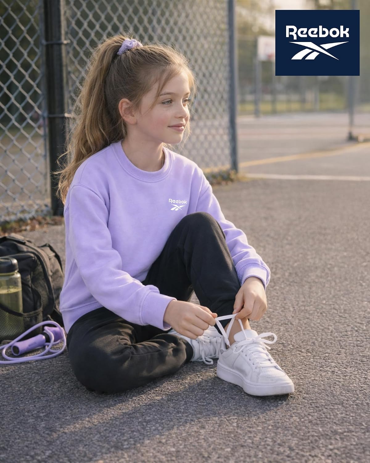 Reebok Girls Sweatshirt - Cropped Pullover Fleece Crewneck Sweatshirt for Girls Long Sleeve Relaxed Fit Casual Fashion Tops