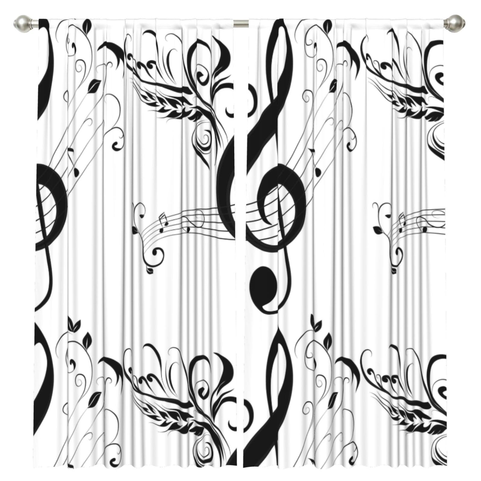 InOmak Music Treble Clef And Note Artistic, 2 Panels Window Curtains 52 x 84 Inch Blackout Curtains for Living Room Bedroom