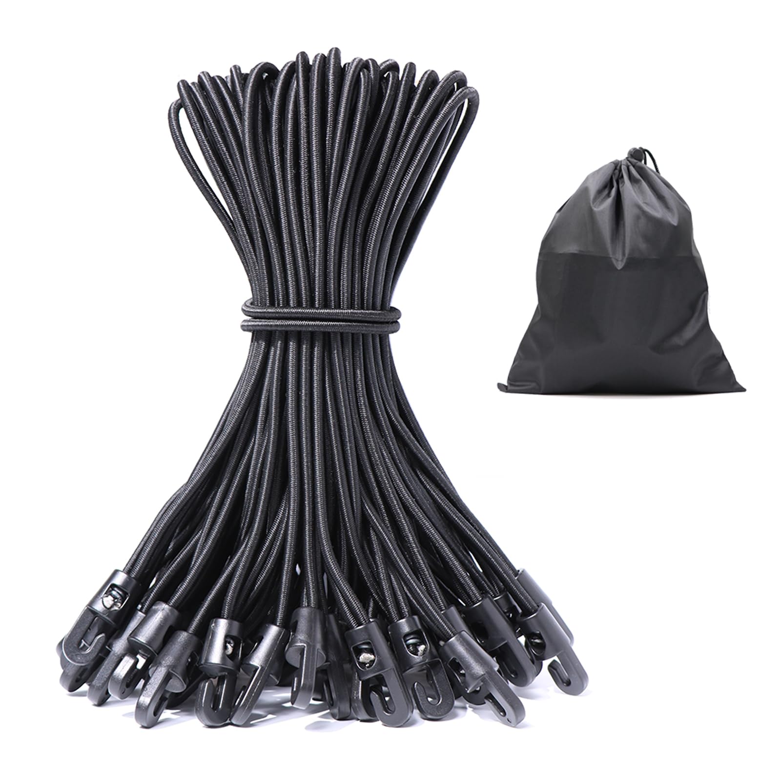 JunGG Bungee Cords with Hooks 50 Pcs 10 Inch Elastic Bungee Ropes with Hooks - Short Tarpaulin Hooks - Small Bungee Rope