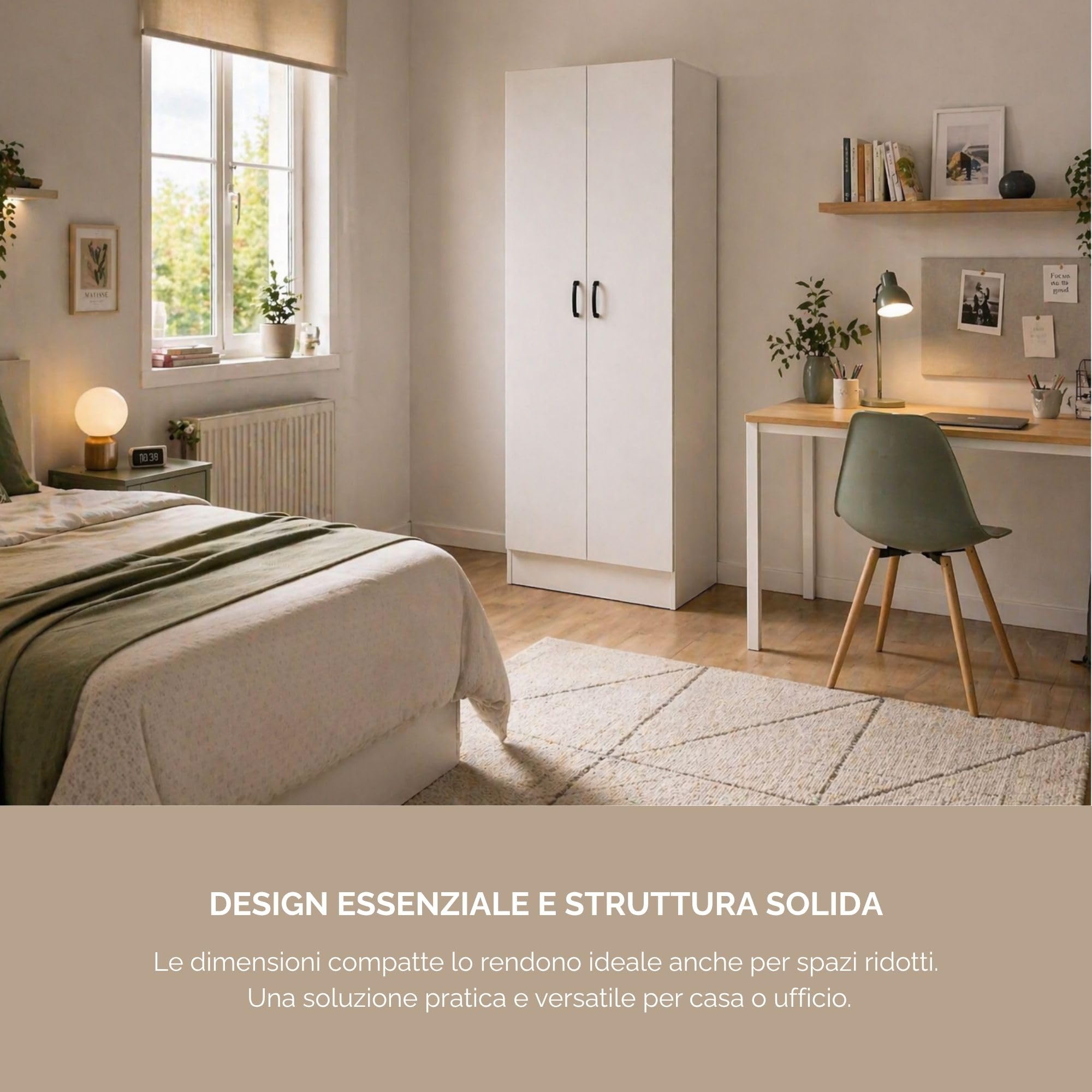 Armadio da Arredo in Legno MDF 60X42X180h CM - 2 Ante, 1 Ripiano, Asta Appendiabiti, per Camera da Letto, Mobile Versatile, Guardaroba, Salvaspazio, Maniglie - Texture Venata (Bianco)