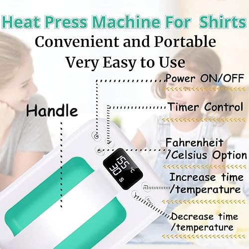 Miniatura 5 de Máquina de prensa de calor para camisetas, mini prensa de calor portátil de 7 x 5 pulgadas, calor rápido y uniforme, máquina impresora de camisetas