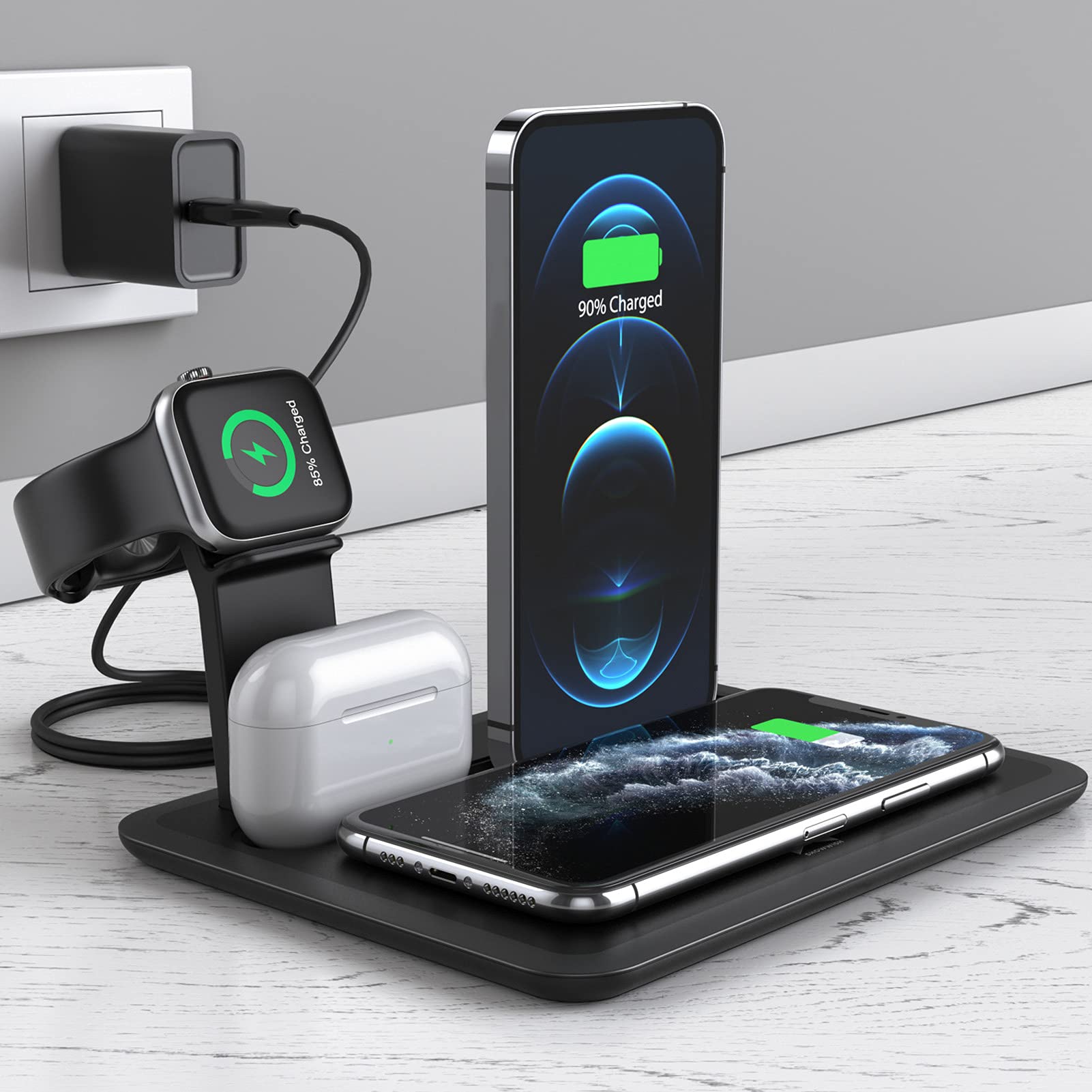 Cocoarm 5 in 1 Stazione di Ricarica Wireless, Dock di Ricarica Veloce 15W