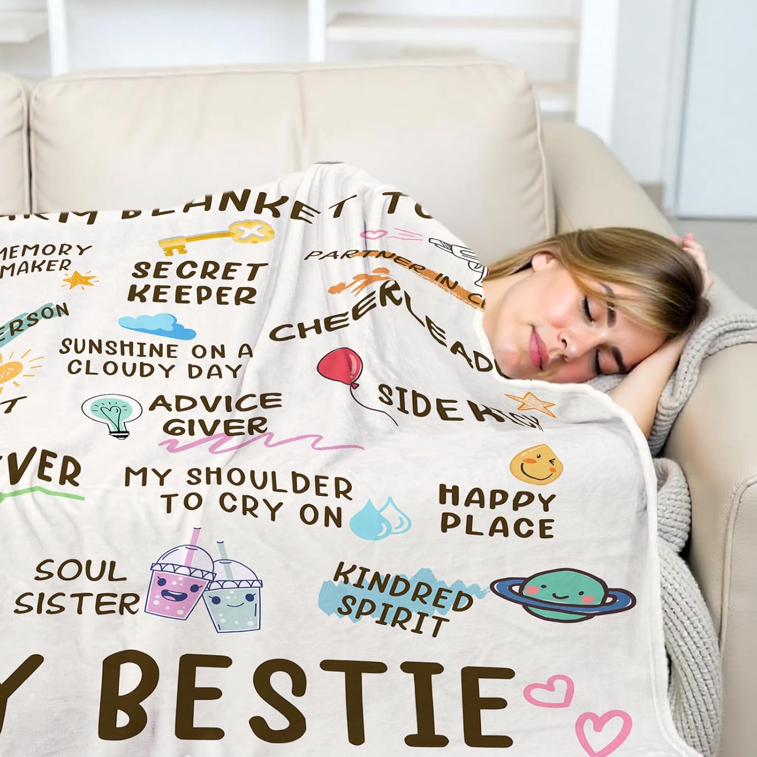 Best Friend Birthday Gifts for Women, Bestie Gift for Women, Friendship Gift for Woman, BFF - Galentines Day Gifts, Valentines Day Gifts for Friends, Best Friend Blanket 60"x 50"- White - Image 4