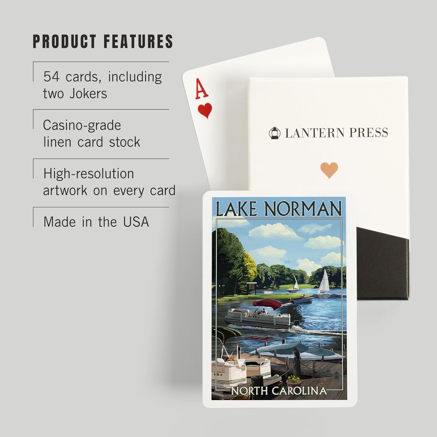 Lantern Press Lake Norman, North Carolina, Pontoon Boats, 52 Playing Cards for Adults, Poker Size Card Deck