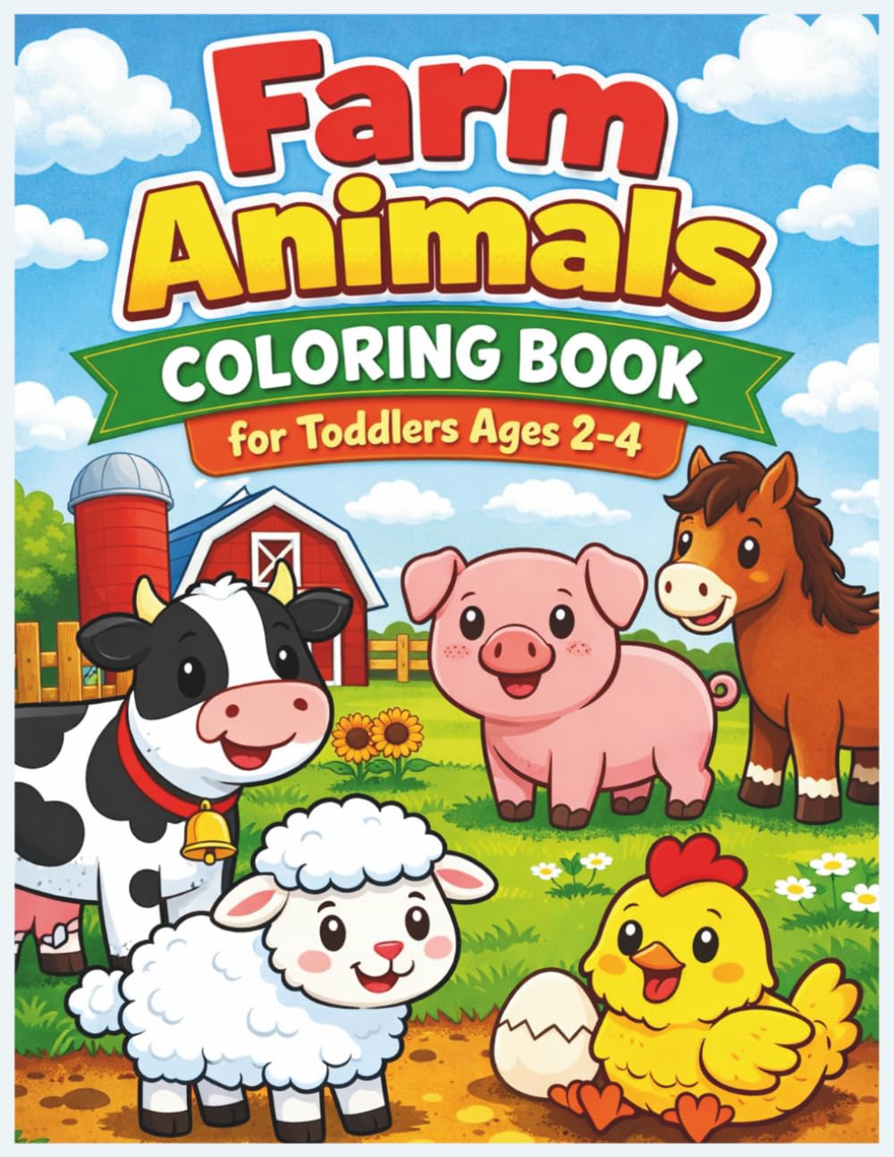 Farm Animals Coloring Book for Toddlers Ages 2–4: Big, Simple Coloring Pages for Little Hands