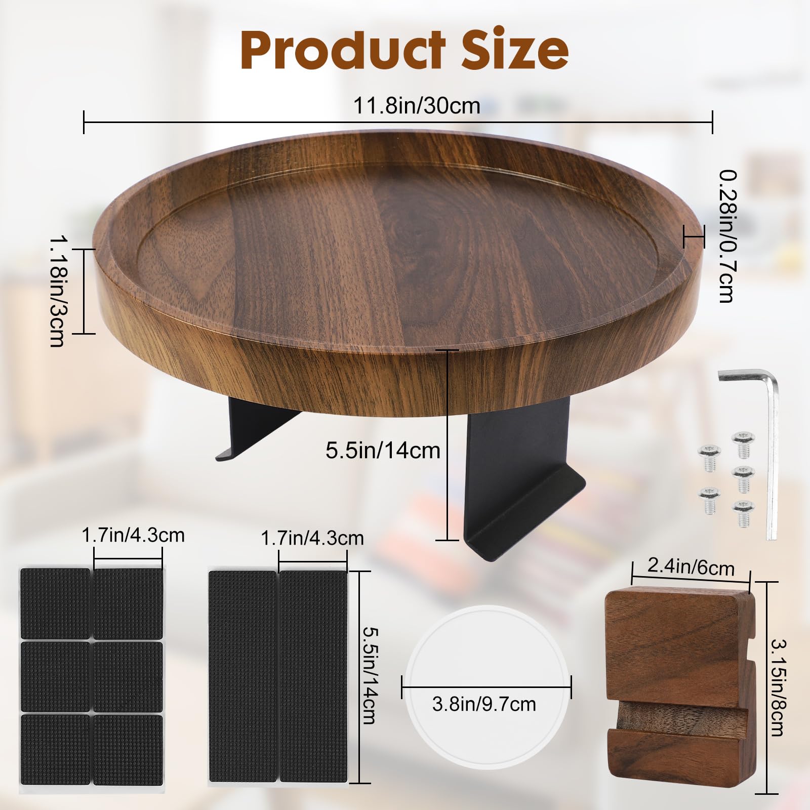 Xiyilike Couch Tray, Adjustable Couch Table and Detachable Wooden Couch armrest Tray, Multifunctional Clip on armrest Table, with Phone Holder Suitable for Dining, Snacks, Remote Control