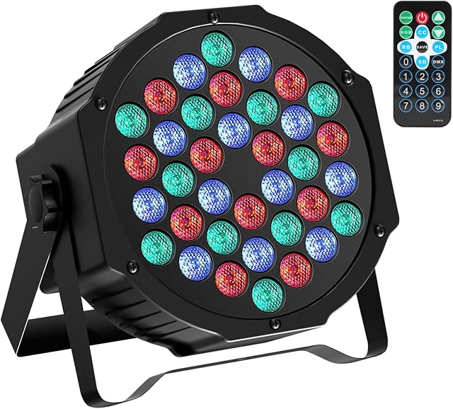 Stage Lights, RGB 36 LEDs Disco Lights Par Light Sound Activated DMX with Remote Control Lamp for Party, Bar, Stage, Christmas, Halloween, Wedding (1 Pack)