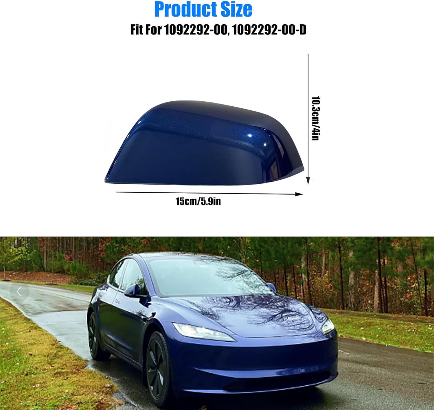 Compatible with Tesla Model 3 Side Mirror Cover Replacement 2017 2018 2019 2020 2021 2022 2023 2024 2025, Left Driver Side Rearview Mirror Cover Cap for Model 3 Accessories(Blue)