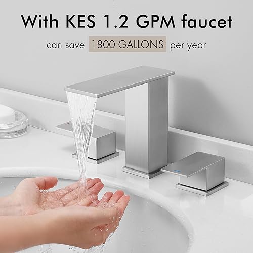 Miniatura 6 de KES Grifos de baño para fregadero de 3 agujeros, grifo de lavabo de baño generalizado en cascada, grifo de tocador de 8 pulgadas con líneas de