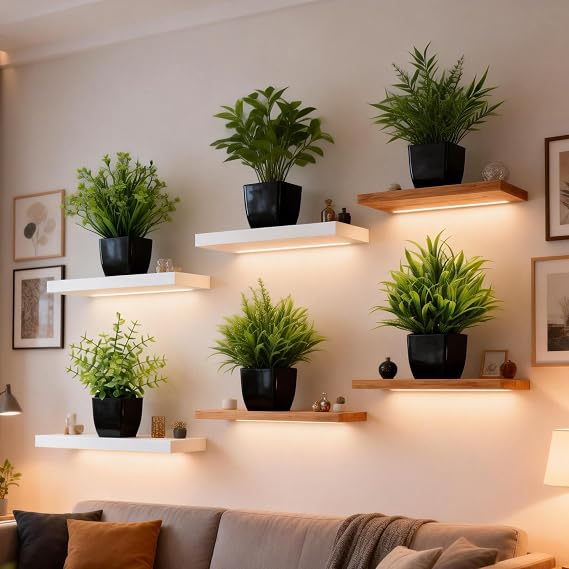 Fake Plants,6 Pack Small Potted Artificial Greenery Decor for Shelves Bathroom Desk Home Kitchen Office Table