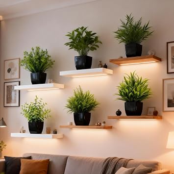 Fake Plants,6 Pack Small Potted Artificial Greenery Decor for Shelves Bathroom Desk Home Kitchen Office Table