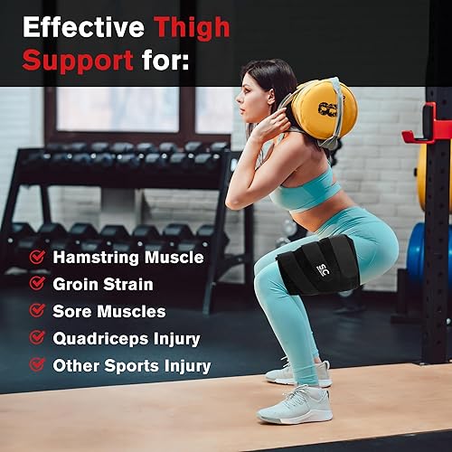 Miniatura 9 de Soporte ajustable para muslo soporte de cuádriceps y envolturas para muslos para hombres y mujeres Manga de compresión antideslizante de neopreno