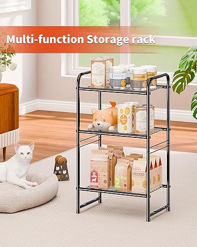 Miniatura 5 de wkokos Estantería de almacenamiento de acero de 3 niveles, organizador de acero, estante de alambre para el hogar, cocina, oficina, negro (11.8