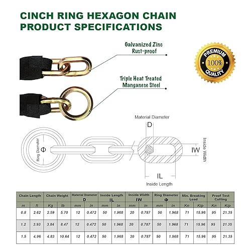 Miniatura 3 de OKG Cadena de seguridad ultra resistente, 3.9 pies x 12 pulgadas (0.472 in) de grosor a prueba de cortes, cadena de bloqueo antirrobo para
