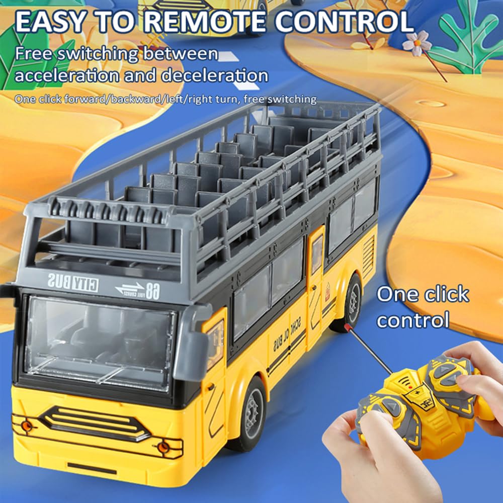 Bus télécommandé, RC Bus Voiture télécommandée 1/30 4CH avec Musique légère, Porte ouvrante, Bus Jouet d'interaction Parent-Enfant