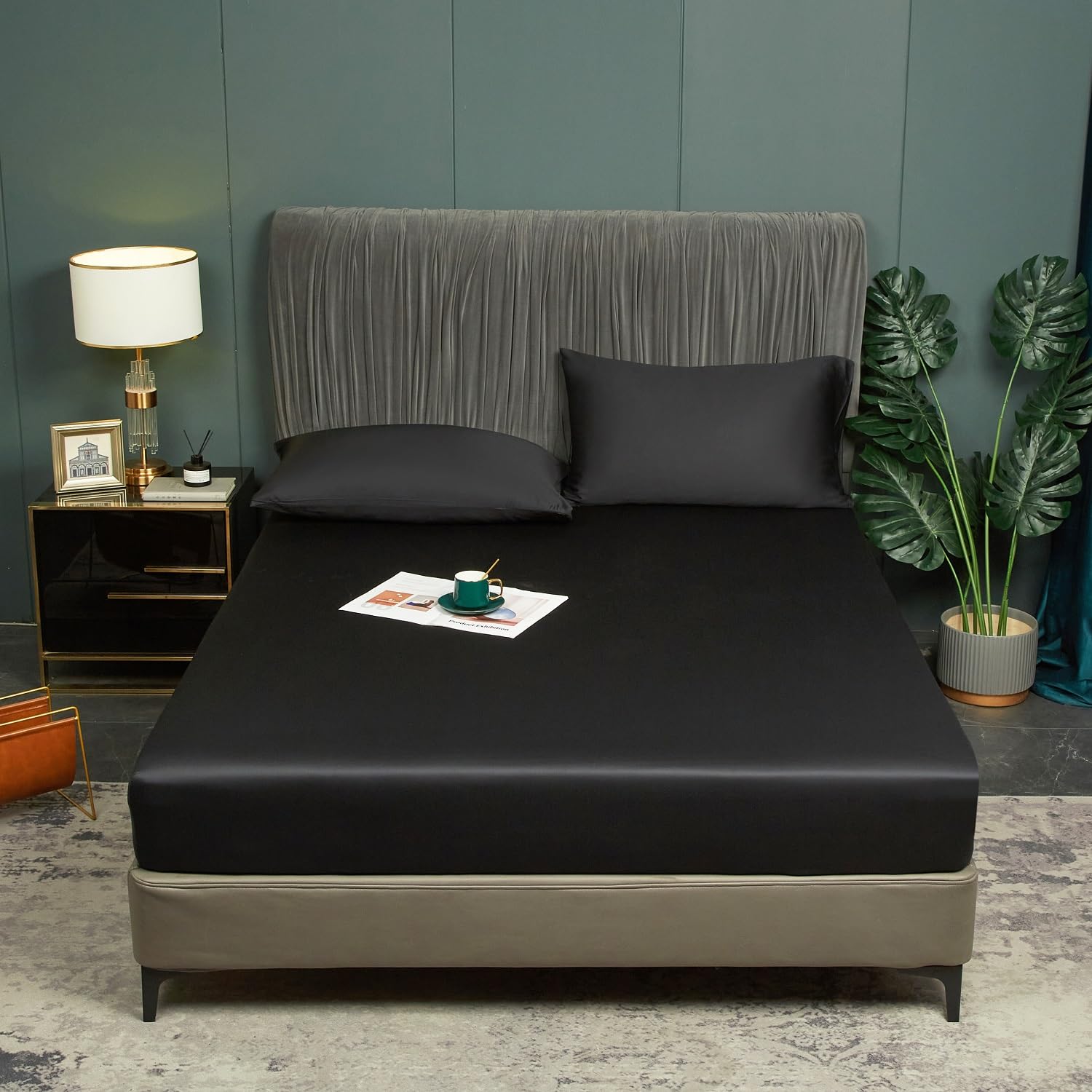 Luofanfei Bambus Lyocell Spannbettlaken 90x200cm Grün Salbeigrün Boxspringbett Frottee Topper Glänzend Bambusfaser Bettlaken Spannbetttuch 90 x 200 Uni Spannbetttücher für Hohe Matratze bis 25-30 cm