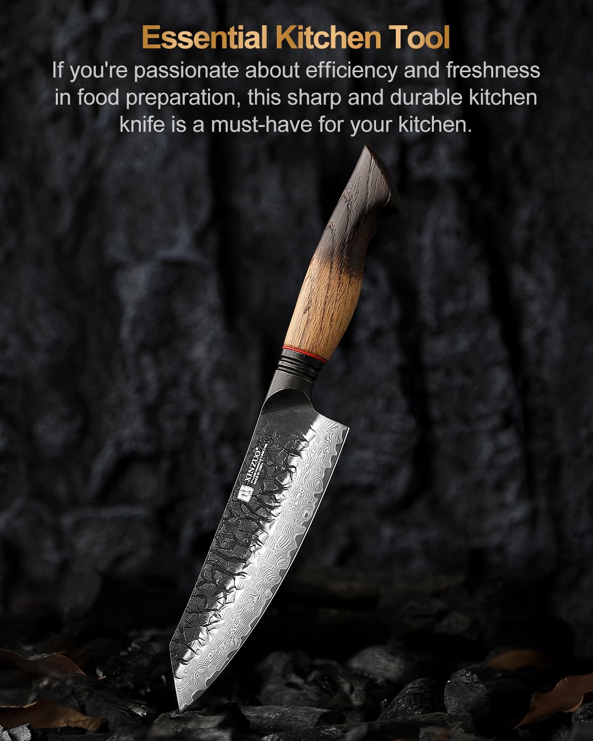 XINZUO 14,5cm Couteau Santoku Acier Damas Noyau en Acier 10Cr15CoMoV -Couteau de Cuisine Forgé à la Main Lames Tranchantes -pour Viande, Poisson, Légumes -Poignée en Chêne Blanc