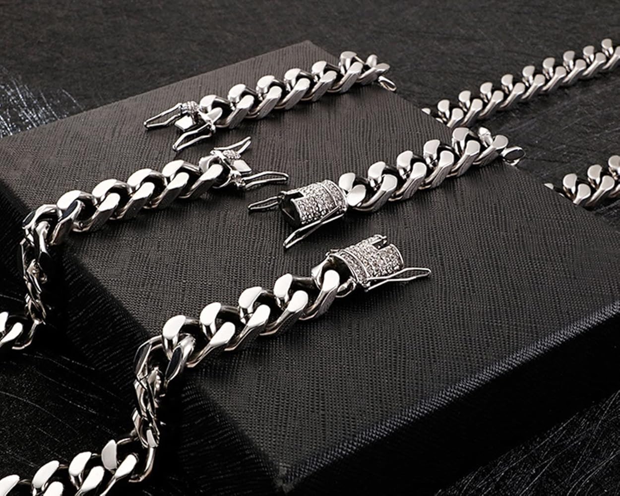 14mm Silver Chain for Men and Women Stainless Steel Thick Curb
