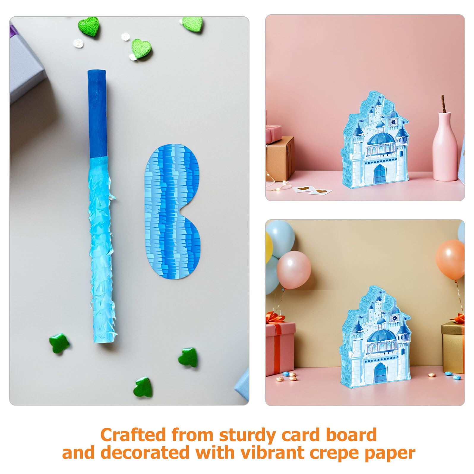Weihnachts Schloss Pinata Blau Hängender Candy Holder mit Stick und Augenbinde Winter Party Pinata für Kindergeburtstag und Festliche Partys Vielseitiges Spielzubehör