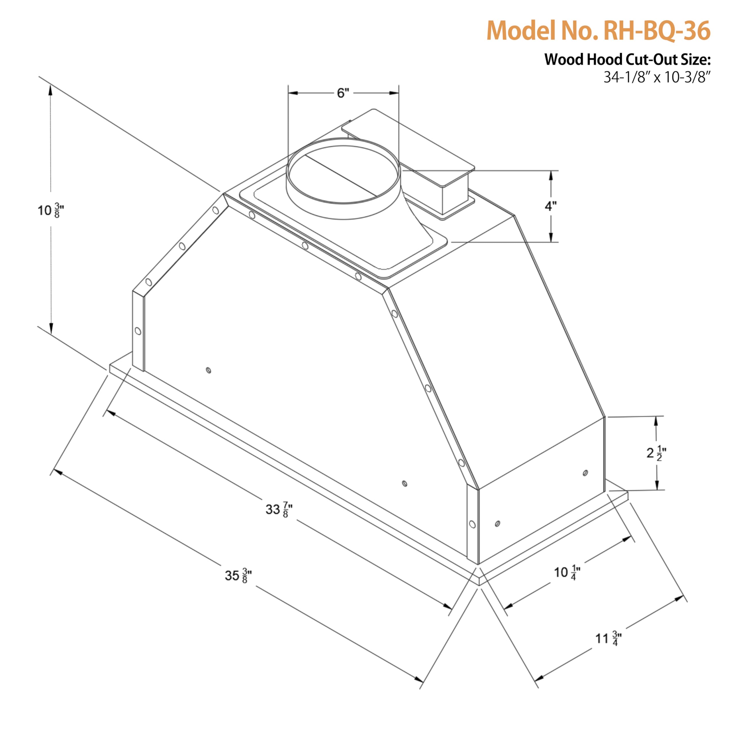 Campana extractora de acero inoxidable integrada de 11-3/4 pulgadas de profundidad, 4 velocidades, 600 CFM, luces LED, filtros de malla para campana de madera (filtros de malla de 36 pulgadas de 7