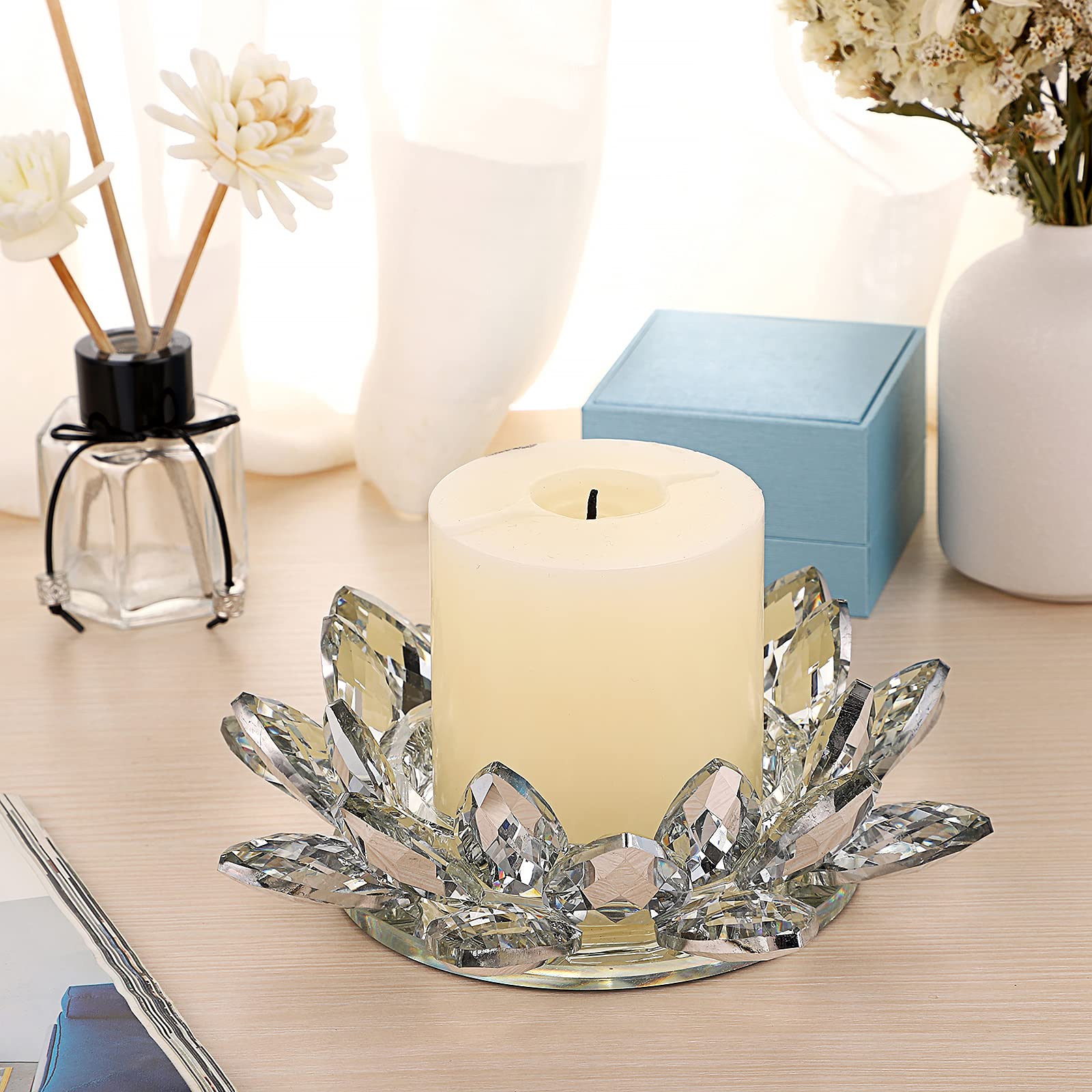 Bougeoir Verre Fleur De Lotus SUMTREE - Pour Bougies Jusqu'à 8cm, Décoration Multicolore