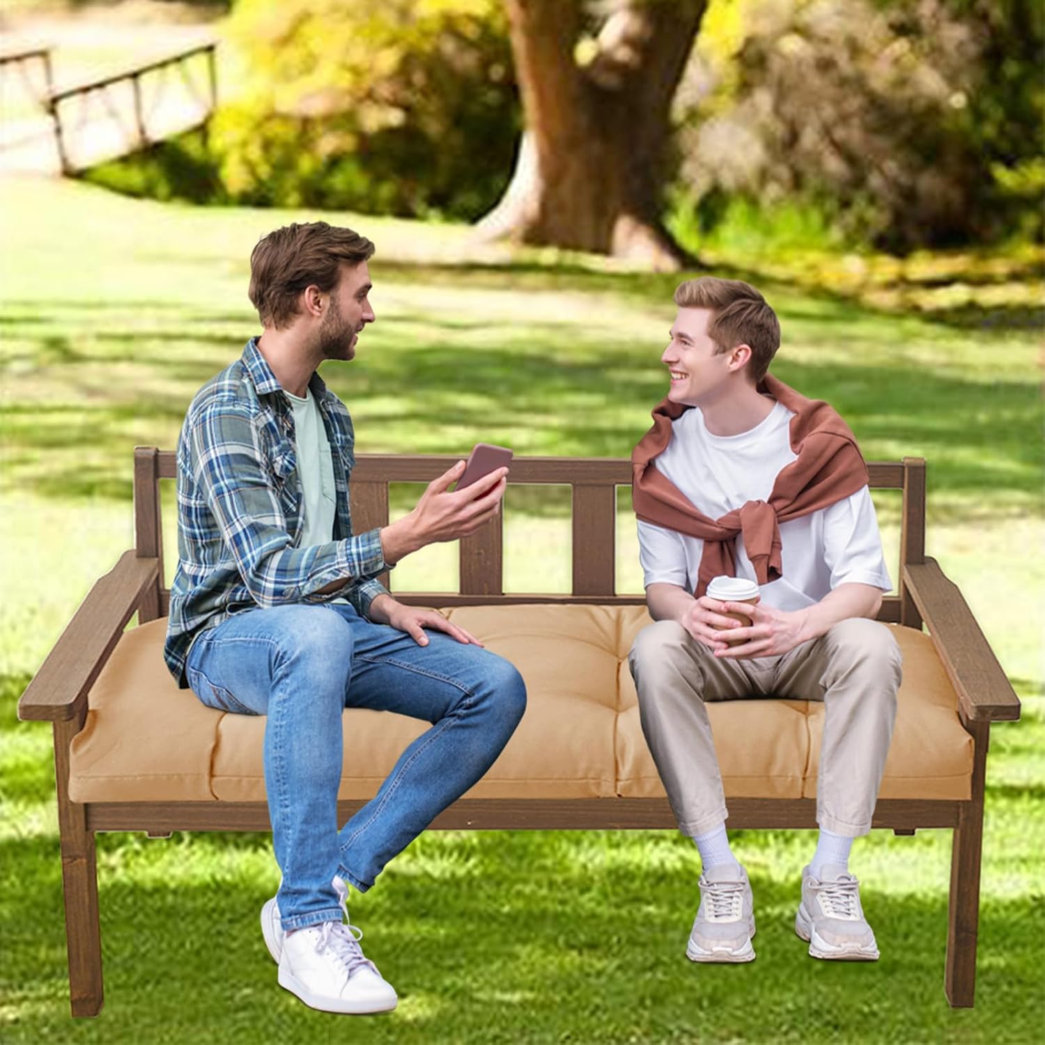 Outdoor Bench Cushion 48X19 Inch Patio Chair Cushions Tufted Porch Swing Cushions Patio Bench Cushion with High Elasticity PP Cotton for Indoor/Outdoor (Khaki)