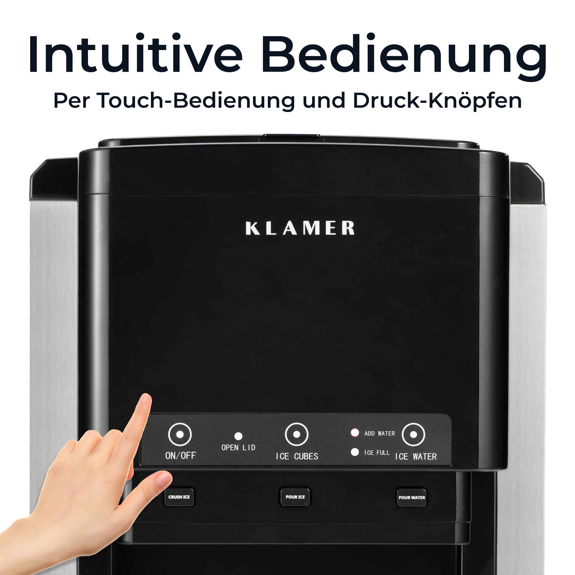 KLAMER 3-in-1 Eiswürfelmaschine, Crushed Ice & Eiswasser, 18–20 kg/24h, Kugeleis 12 Stück in 7 Min, 2,1 L Tank, Ice Maker, Wasserspender, Selbstreinigung