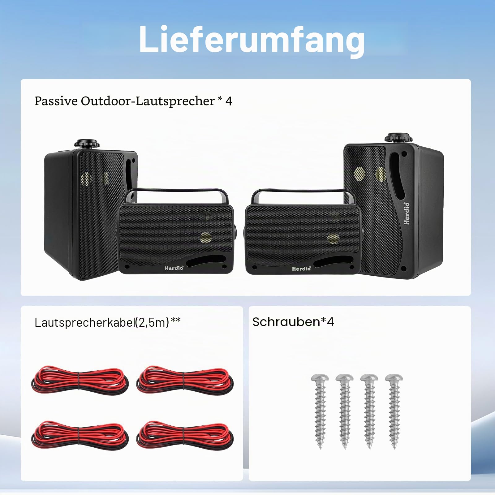 Herdio 3,5 Zoll passive Outdoor-Lautsprecher, kabelgebunden, wasserdicht, Wandmontage, Lautsprecher mit 400 W überlegenem Klang, Allwetter-Haltbarkeit, für Zuhause, Terrasse, Garten, Marine, Boot
