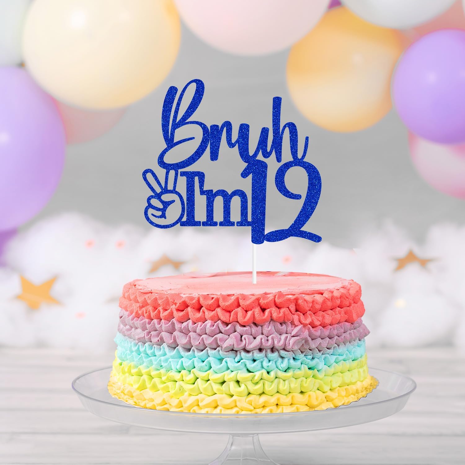 Blue Glitter Bruh I'm 12 Cake Topper, Happy 12th Birthday Party Decor image 4